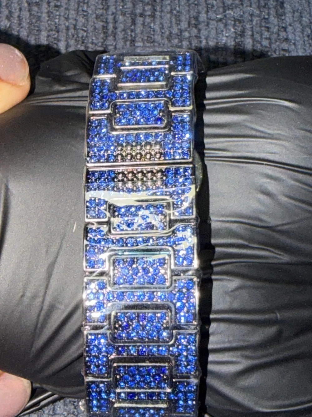 Men's Blue Crystal Iced-Out Square Watch - Luxury Statement
